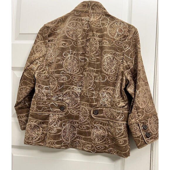 Coldwater Creek Jacket Womens 8 Brown Embroidered Asian Collar Boho NWT - Picture 2 of 12